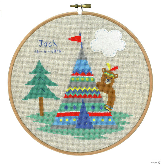 Lief! Indian Bear & Tepee Birth Record -  Vervaco Counted Cross Stitch Kit PN-0145193