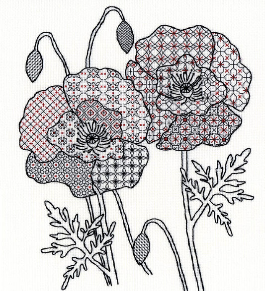 Blackwork Poppy  - Bothy Threads Cross Stitch Kit XBW4