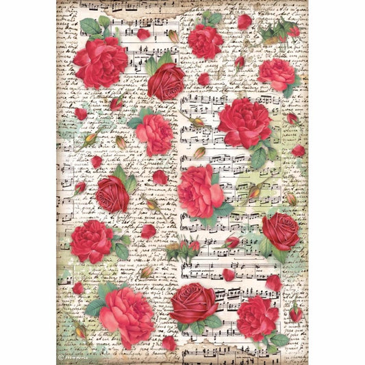 Stamperia Rice Paper A4 Desire Red Roses (DFSA4720)