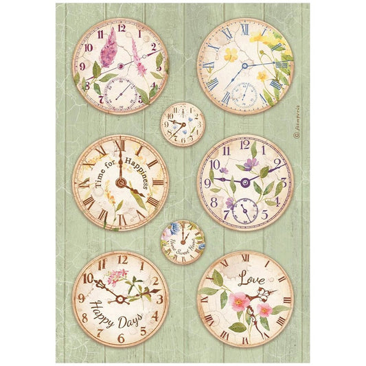 Stamperia Create Happiness Welcome Home A4 Rice Paper Clocks (DFSA4743)