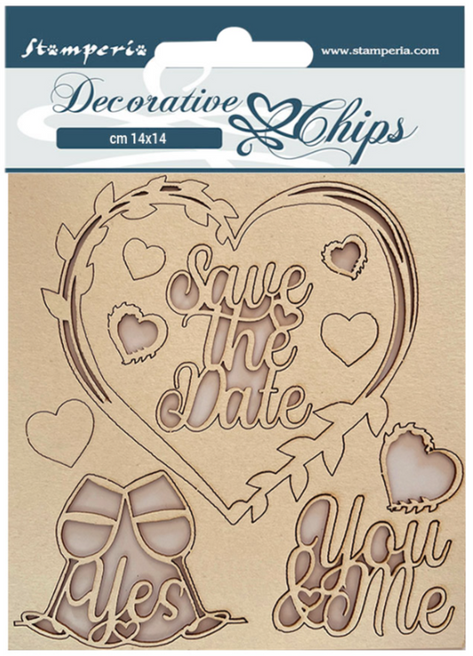 Stamperia Decorative Chips You and Me Save the Date (SCB136)