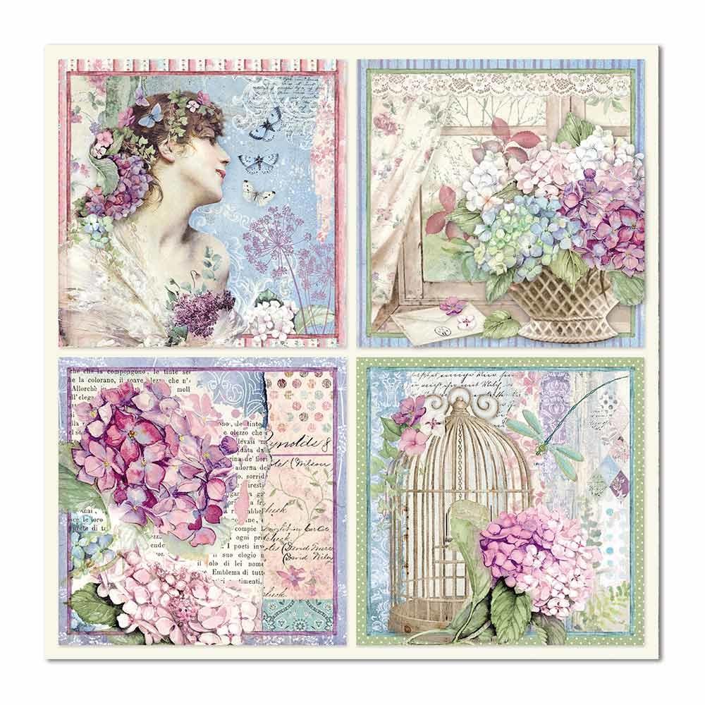 Stamperia Hortensia 4 Cards 12x12 Inch Paper Sheet (SBB697)