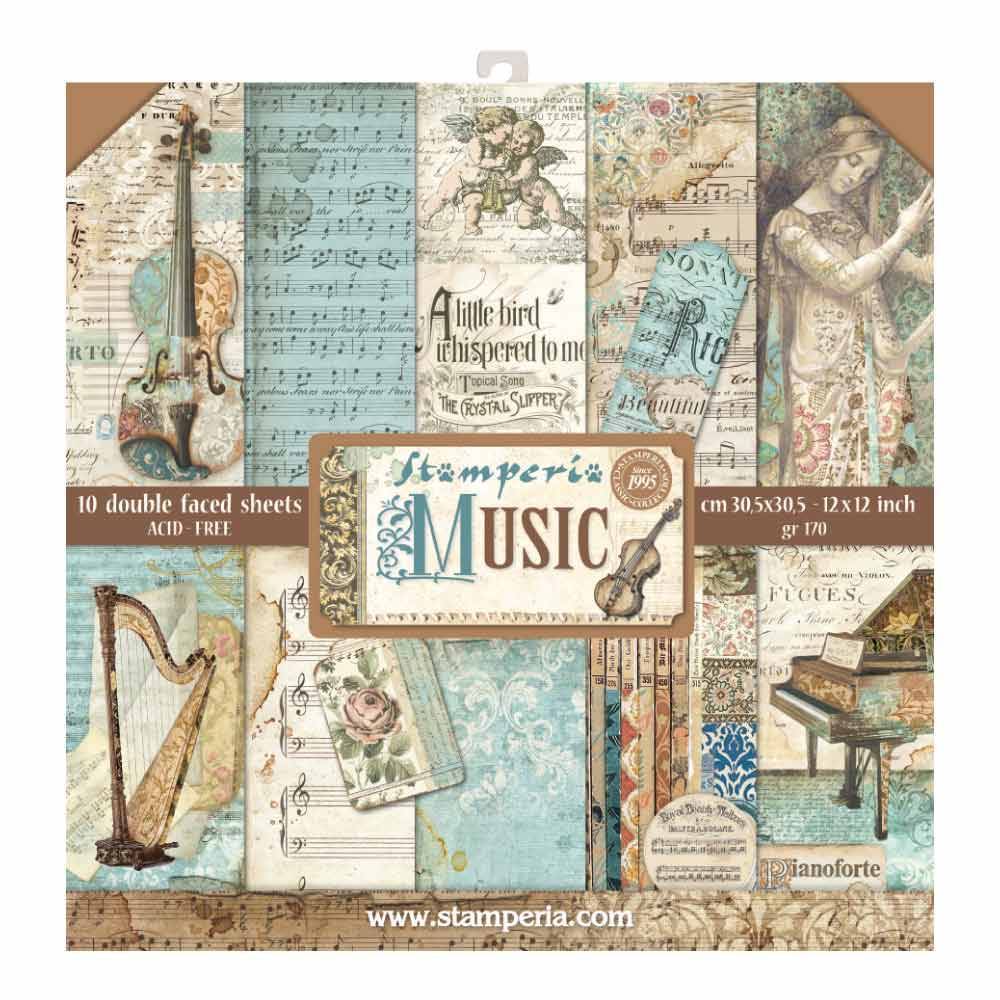 Stamperia Music 12x12 Inch Paper Pack SBBL48 for Scrapbooking