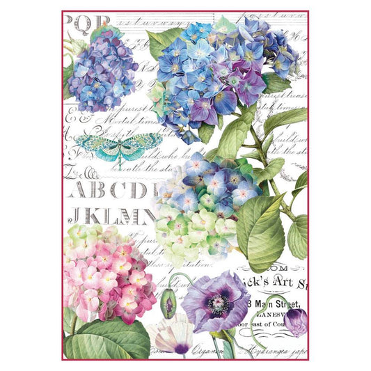 Stamperia Rice Paper A4 Hortensia & Dragonfly for Decoupage DFSA4307