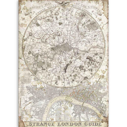 Stamperia Rice Paper A4 Lady Vagabond Strange London Guide (DFSA4522)