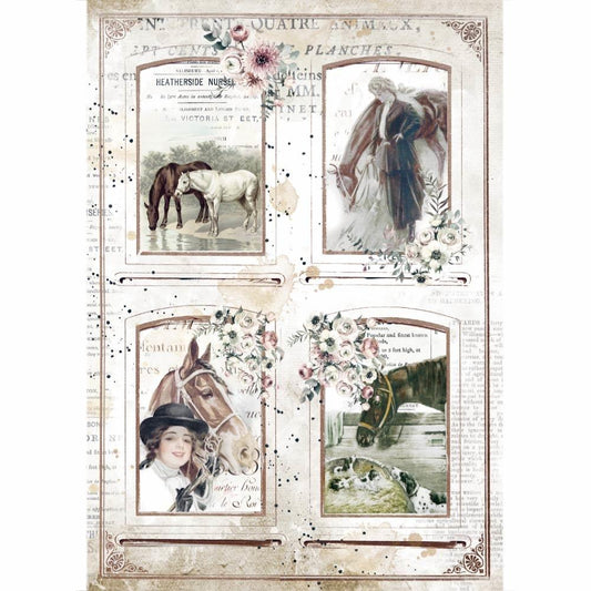 Stamperia Rice Paper A4 Romantic Horses 4 Frames (DFSA4581)