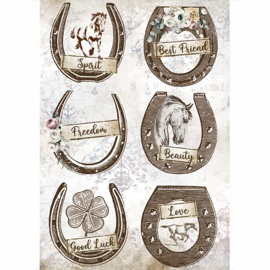 Stamperia Rice Paper A4 Romantic Horses Horseshoes (DFSA4583)