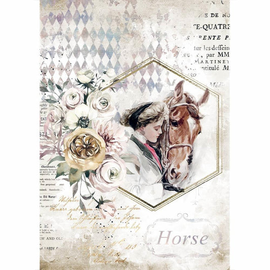 Stamperia Rice Paper A4 Romantic Horses Lady Frame (DFSA4580)