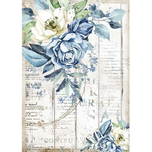 Stamperia Rice Paper A4 Romantic Sea Dream Blue Flower (DFSA4560)