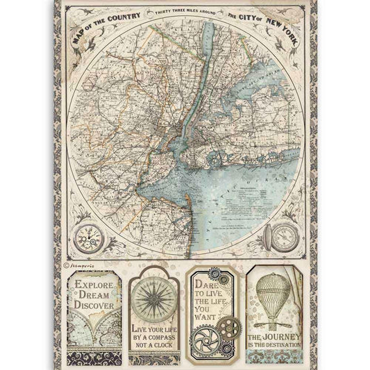 Stamperia Rice Paper A4 Sir Vagabond Map of New York (DFSA4515)